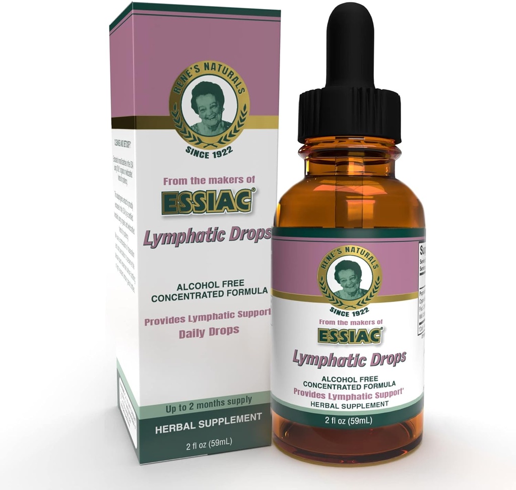 Renes Naturals Lymphrop Drops, 100% Økologiske og Vilde Håndlavede Urter, Alkoholfri, Sukkerfri, Hele Plante Certificeret. 2oz op til 2 Months Supply. 100% Vegansk Urtetillæg, Certificeret Kosher