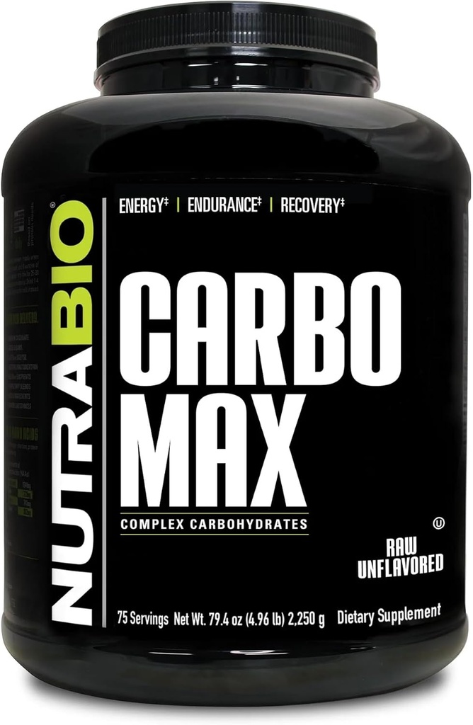 NutraBio CarboMax Maltodextrin Powder - Kulhydrat pulver til vedvarende energi - Calorie Rich for muskel og vægt Gain - Unflavored - 5 pounds, 75 Servere