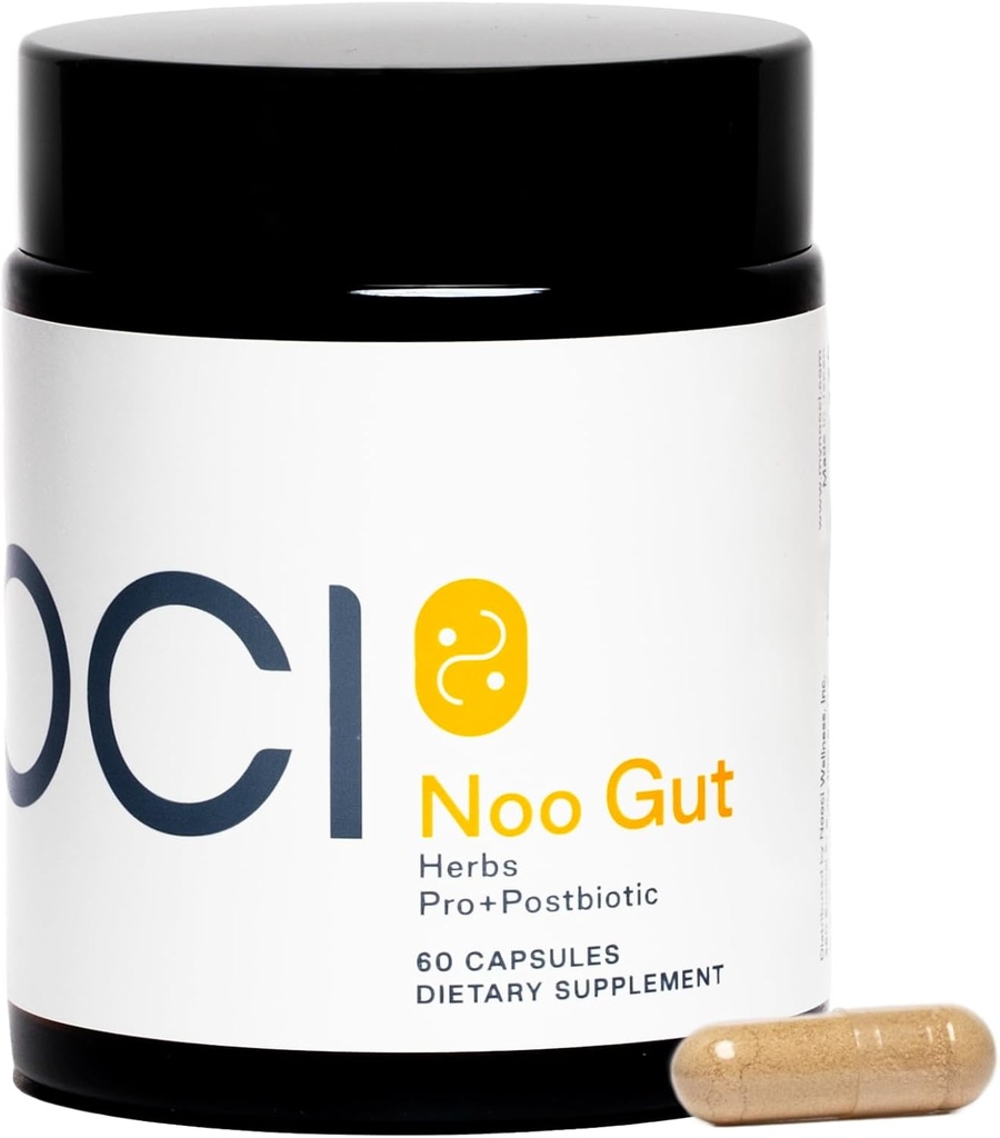 NOO Gut, Gut & Hud: Urter, Probiotiske, Postbiotiske, 3-in-1 Formel for Gut Health, Bloat Support, Regelmæssige tarmbevægelser, glødende hud, 60 Veganske Kapsler