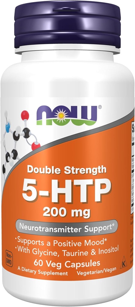 Now Foods Supplements, 5- HTP (5- hydroxytryptophan) 200 mg, Double Strength, Neurotransmitter Support *, 60 Veg Kapsler