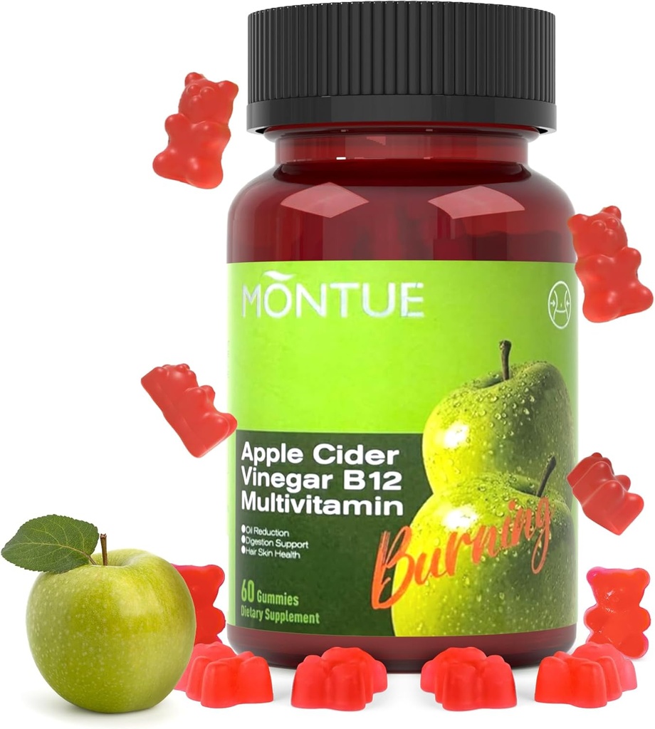 Apple Cider Vincious Gummies B12 Multivitamin, ACV supplement Gummies, Vegetarisk tillæg for kvinder & mænd, Ikke GMO, Support Normal Energy Nivels & Gut Health 60 Gummies (60)