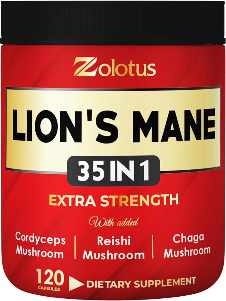 Zolotus 35 i 1 Lions Mane Mushroom Capsules Cordeyceps, Reishi, Elderberry, Ashwagandha, Panax Ginseng - 120 Greve