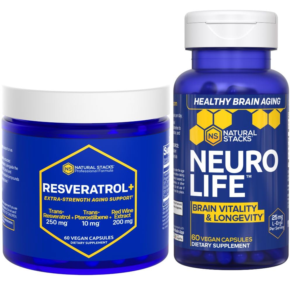 NATURLIGE STAKKER NeuroLife & Resveratrol Supplement Bundle - Understøtter Longevity & Brain Aging * - 120 Total Kapsler
