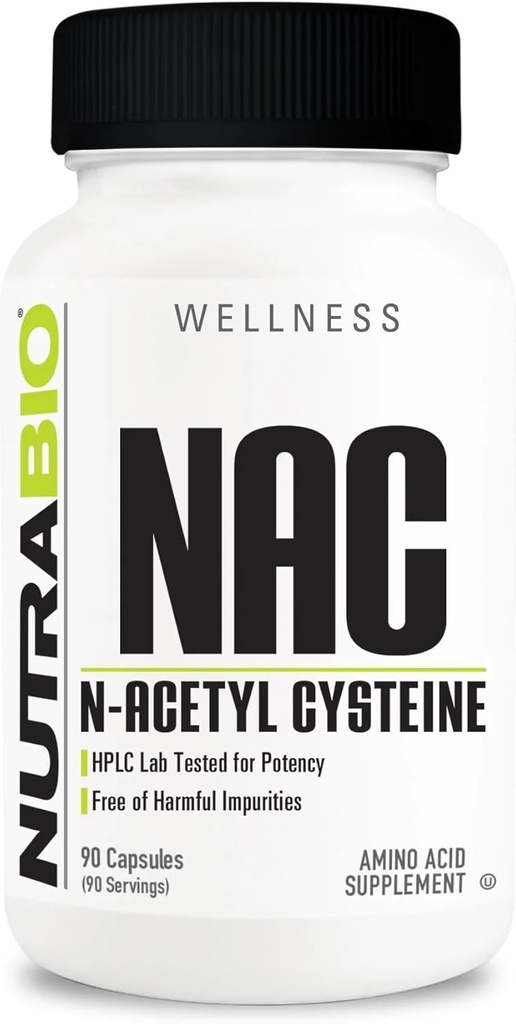 NutraBio N- Acetyl Cysteine Supplement (NAC) - 90 Kapsler, 600mg Hver - Kraftfuld Antioxidant - Immunstøtte - Boost Glutathion