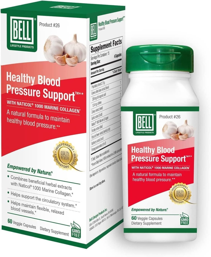 Bell Sund Blood Pressure Support ™ Unique Blend - Natural Blend of Green Coffee Bean Extract, Hvidløg & Selleri Seed Extract Supplements - 60 kapsler, Vegan, Non- GMO