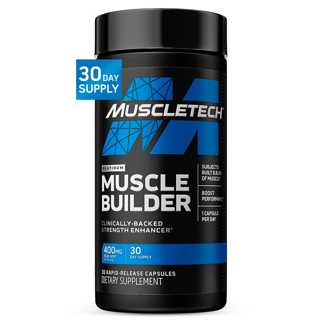 Muscletech nitrogenoxid Kosttilskud til mænd og kvinder, Muscle Builder (30 kapsler) - Nitrooxid Booster supplement understøtter Muscle Gain & Performance - 400mg Peak ATP for forbedret styrke
