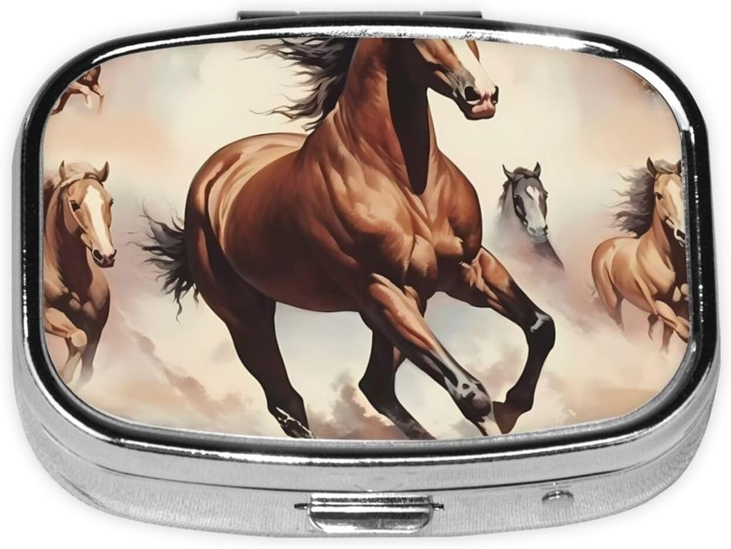 Pill Box, Lille Pill Case til purse & Pocket, Cute Medicine Organizer rejse Pillbox, Portable Pill Container Holder til at holde vitaminer, Medicin, Fish Oil og kosttilskud, prissætning Brown Horse
