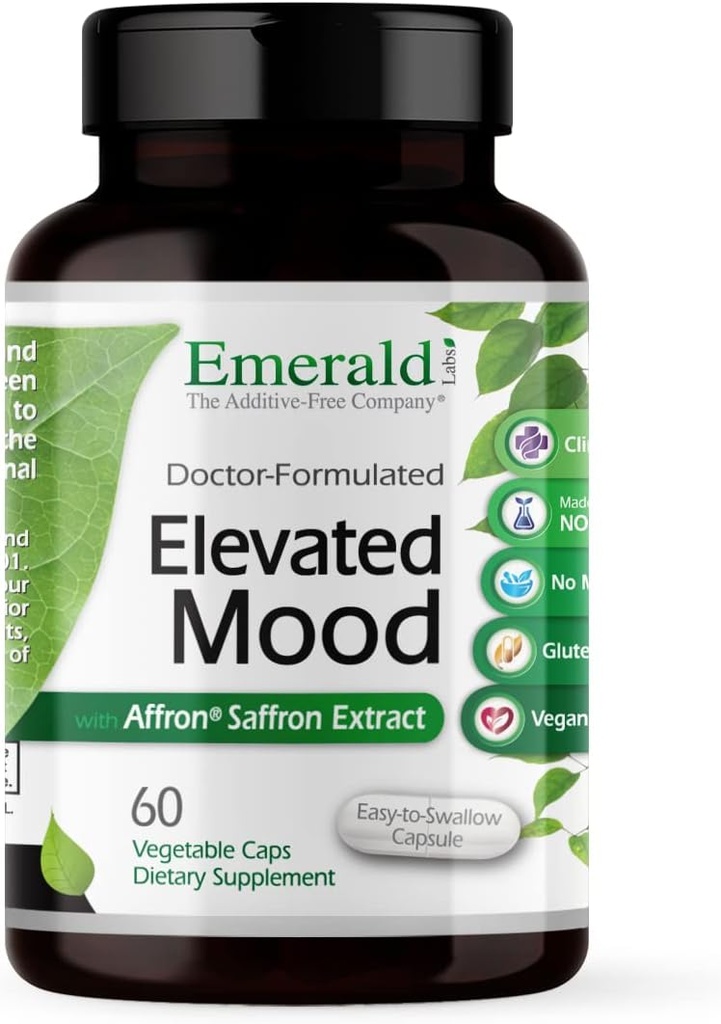 Emerald Labs Elevated Mood - Stress Management supplement med Sensoril Ashwagandha Extract & Affron Saffron Extract - 60 vegetabilske kapsler (30-dages forsyning)