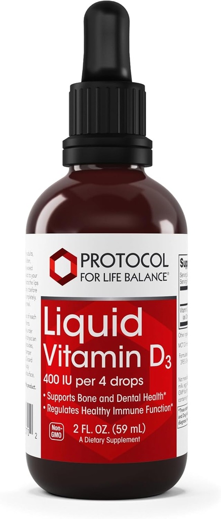 PROTOKOL FOR LIV BALANCE - Flydende D-3-vitamin - Understøtter Calcium Absorption, Knogler og Dental Sundhed, og immunfunktion i Nem at administrere Drops - 2 Fl oz (60 ml)