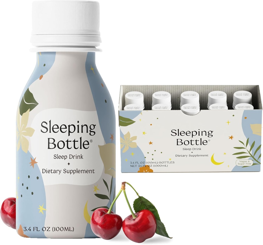 Søvnhjælp drik, Melatonin fri, Vegansk, No-Sugar, Cherry Flavor (3.4 Fl Oz, pakke med 10)