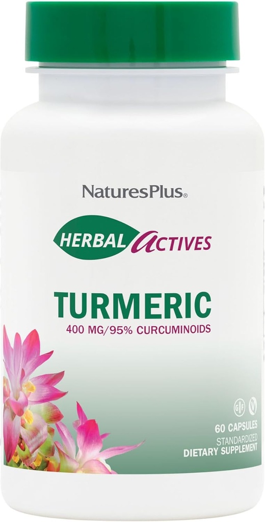 Natures Plus Herbal Actives Gurmerisk - 400 mg, 95% Curcumin, 60 Vegansk Kapsler - Vegetarisk, Gluten- Free - 60 Servering