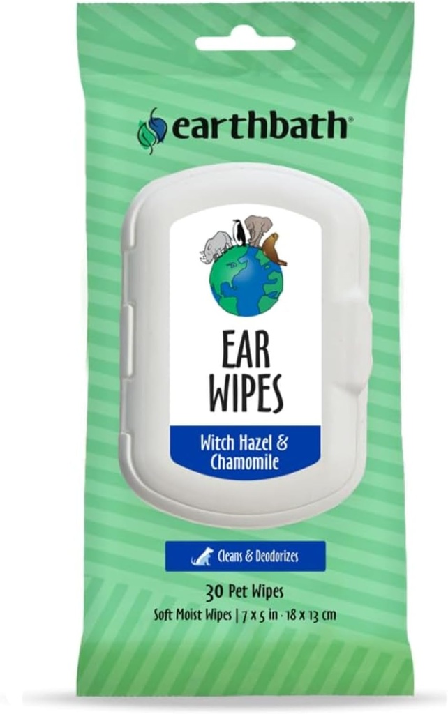 Jordbad Hund Ear Wipes - Gentle Hund Ear Cleaner, Bedste Pet Wipes til Hunde & Katte, Lavet i USA, Cruelty- Free Dog Wipes, Hold din Pet 's Øre naturligt klar & Infektion Free - 30 Greve (1 pakke)