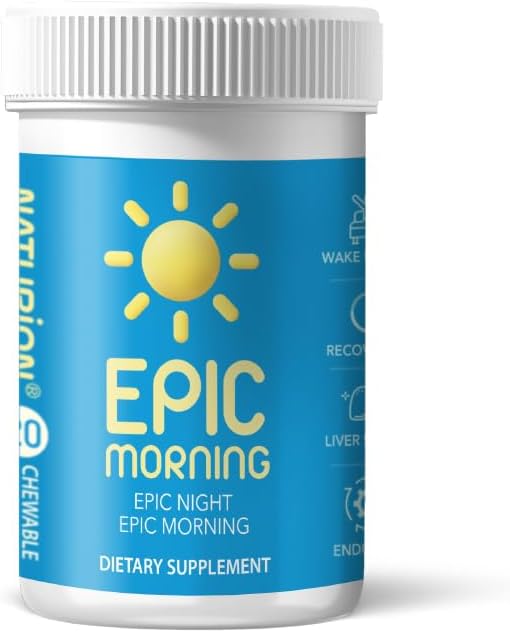 Epic Morning - Lever Detox & reparation supplement med DHM, Milk Thistle, C-vitamin, B1, B2 & Pomegranate - Natural Pomegranate & Peach Flavor - 20 tyggetabletter til leverstøtte og morgen inddrivelse