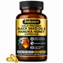 Black Seed Oil Capsules - Med New Zealand Manuka honning, koldpresset tyrkisk Nigella Sativa Oil, 2% Thymoquinon, immunforsvar & fordøjelsesstøtte, Made in USA, 60 Greve, 1010mg per servering