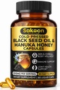 Black Seed Oil Capsules - Med New Zealand Manuka honning, koldpresset tyrkisk Nigella Sativa Oil, 2% Thymoquinon, immunforsvar & fordøjelsesstøtte, Made in USA, 60 Greve, 1010mg per servering