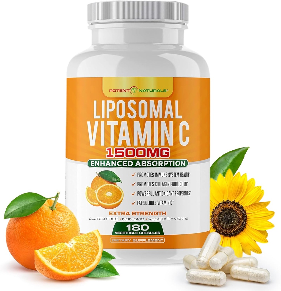 Liposomal C-vitamin 1500mg, C-vitamin tillæg - høj Absorption Ascorbic Acid - Immunie- Support & Hjælper Collagen Production- 180 Kapsler