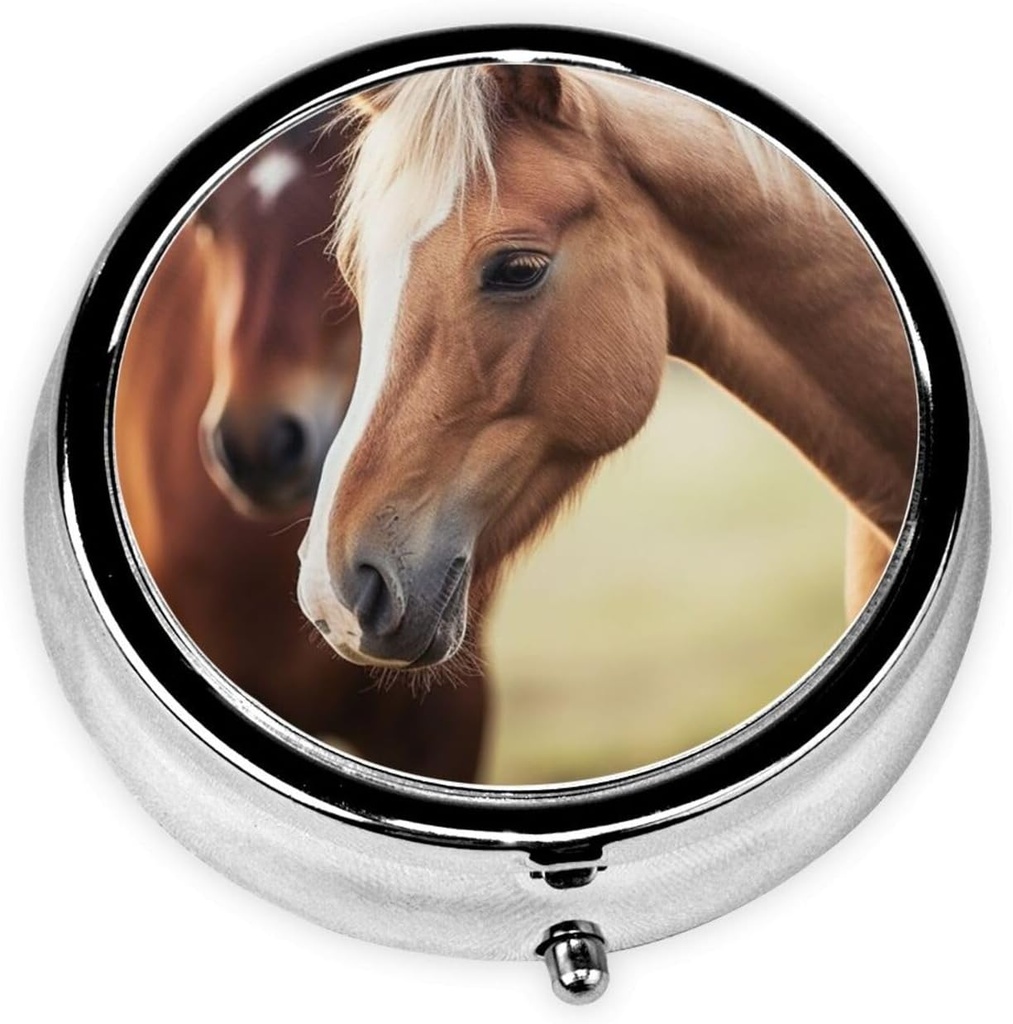 Pill sag med spejl Retro 3 Segment Pill Box Adorable Horse Small Pill Organizer til pung eller Pocket Dekorative Metal Medicine Vitamin Organizer Unique Gaver