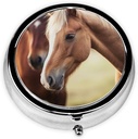Pill sag med spejl Retro 3 Segment Pill Box Adorable Horse Small Pill Organizer til pung eller Pocket Dekorative Metal Medicine Vitamin Organizer Unique Gaver