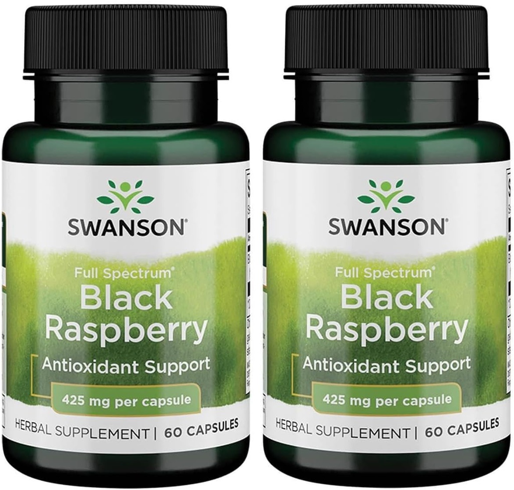 Swanson Black Raspberry - Herbal tillæg Fremme af samlet wellness support - Naturlig kilde til flavonoider & C-vitamin - (60 kapsler, 425mg Hver) (2 pakke)