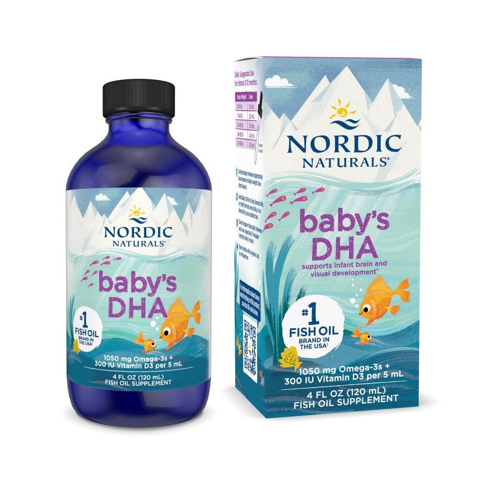 Nordic Naturals Baby 's DHA, Unflavored - 4 oz - 1050 mg Omega-3 + 300 IE vitamin D3 - Understøtter hjerne, Vision & Nervesystemet udvikling i babyer - ikke-GMO - Servering Maj Vary