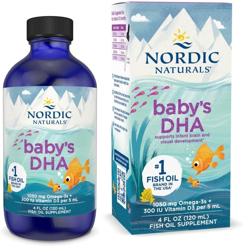 Nordic Naturals Baby 's DHA, Unflavored - 4 oz - 1050 mg Omega-3 + 300 IE vitamin D3 - Understøtter hjerne, Vision & Nervesystemet udvikling i babyer - ikke-GMO - Servering Maj Vary