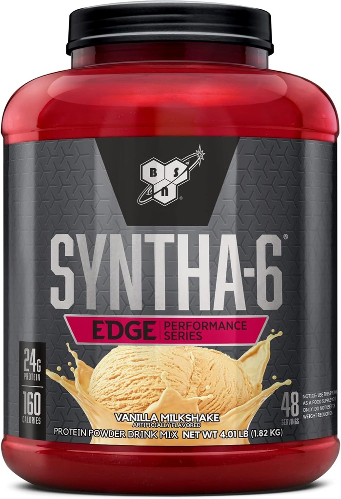BSN SYNTHA- 6 Edge Protein Powder, Vanilla Protein Powder with Hydrolyzed Whey, Micellar Casein, Milk Protein Isolate, Lavsukker, 24g Protein, Vanilla Milkshake, 48 Servere
