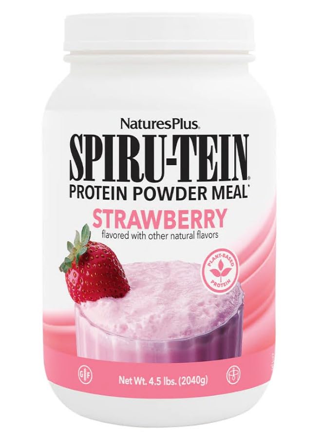 NaturesPlus SPIRU- TEIN, Jordbær - 4.5 lbs - Plantbaserede Protein Shake - Ikke-GMO, Vegetarisk, Gluten Gratis - 60 Servere