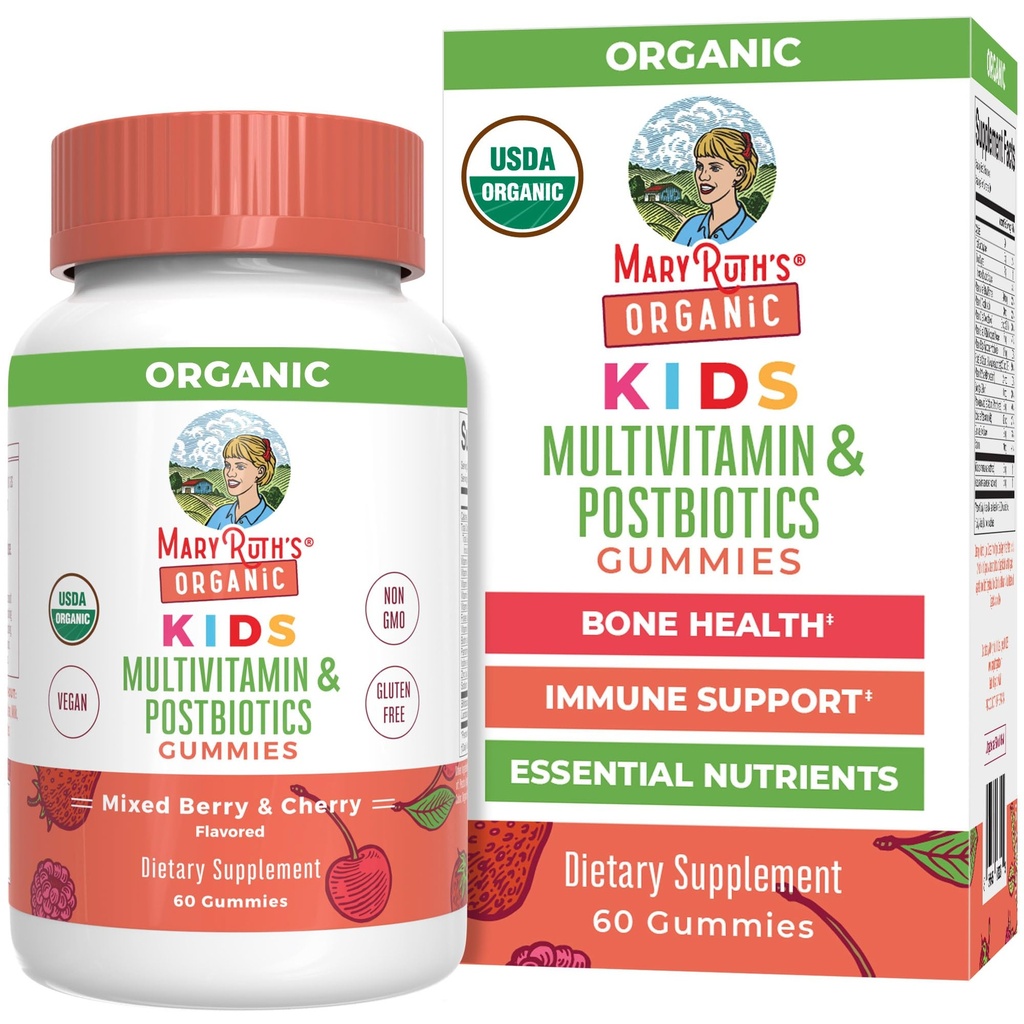 MaryRuth Organics Kids Vitumater (124; USDA Organical Measures) 124; Multivitamin Gummies + Postbiotika for Age 4 + - 124; Lactobacillus Rhamnosus Measures 124; Vegan Measures 124; Non- GMO Measures 124; 60 Tælling