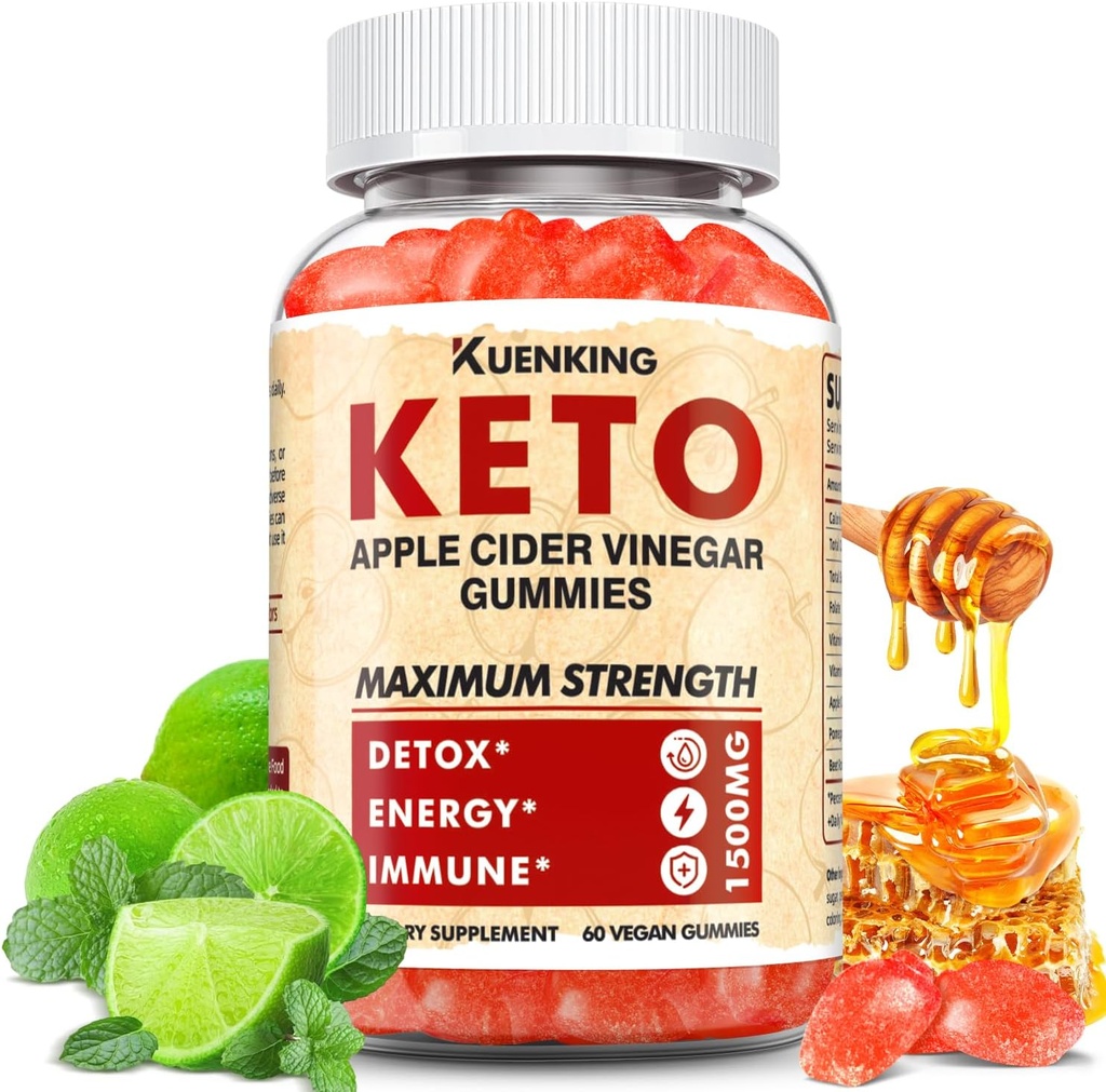 Keto ACV Gummies Advanced Formel, Apple Cider Vinegar Gummies Formuleret med Pomegranate Beet Juice Powder B12, 1500MG Vegan Non GMO 56 Gummys
