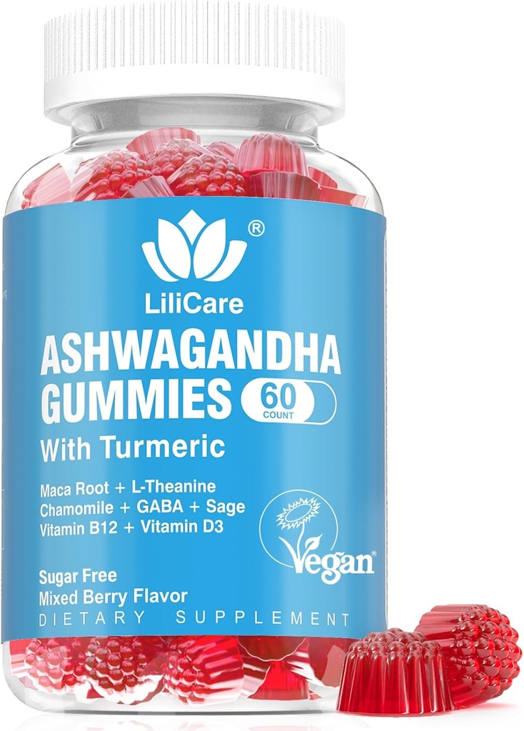 Ashwagandha Gummies, 2000mg Organic Ashwa Root Extract Supplement for kvinder & mænd - 60 Greve - Ashwagandha Blend Gummies Kombinationstillæg