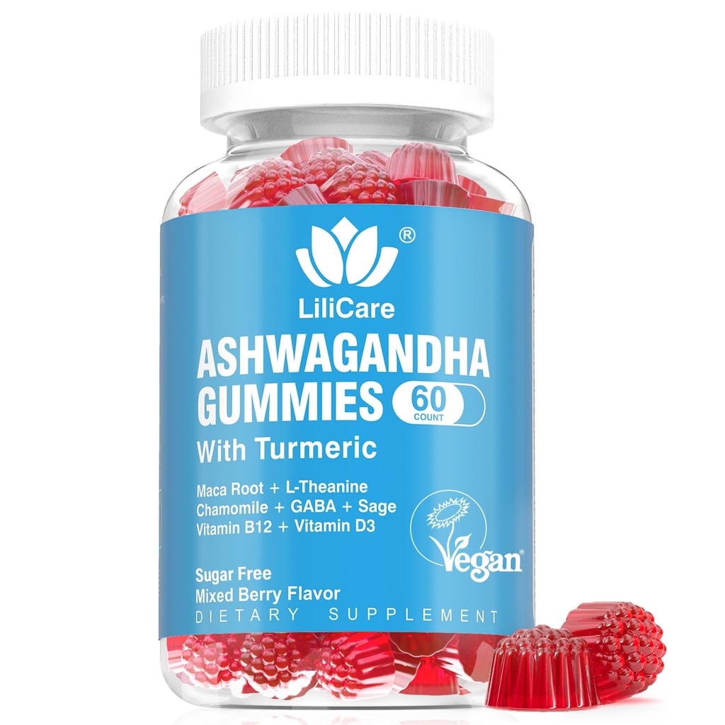 Ashwagandha Gummies, 2000mg Organic Ashwa Root Extract Supplement for kvinder & mænd - 60 Greve - Ashwagandha Blend Gummies Kombinationstillæg
