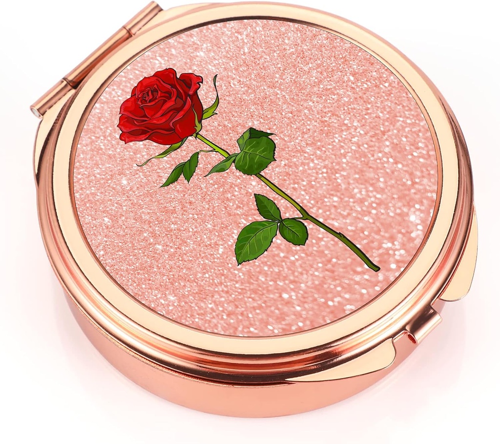 Dynippy Pill Case Pill Box med spejl Pocket 3 Compartment Medicine Case Vitamin Pill Organizer til Pocket Purse og Rejser (Runde, Rose Gold- Rose)