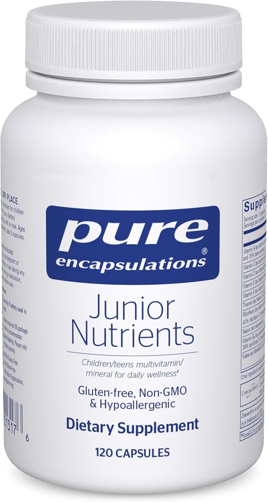 Pure indkapslinger Junior Nutrients - Kids & Teens Multivitamin - uden jern - med calcium, vitamin D3 & C - non-GMO & Vegetar - 120 kapsler