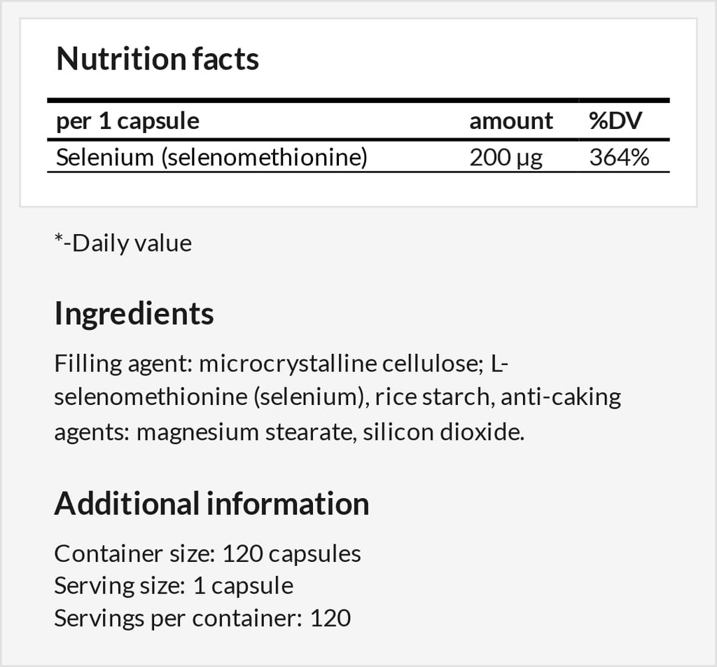 Selenium 200 µg (Selenomethionin) - 120 Kapsler - 4 Måneders Supply - Diet supplement til støtte Thyroid og immunsystem - af MZ