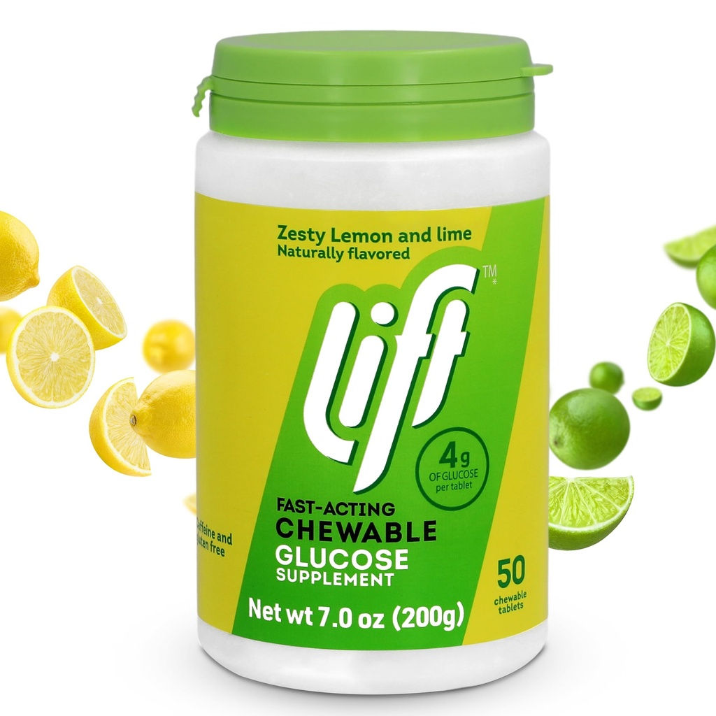 Lift Glucose against 124; Fast- Actioning Glucose Chewable Energy Tablets against 124; Lemon & Lime against 124; 50 ct Jar (pakning med 1)