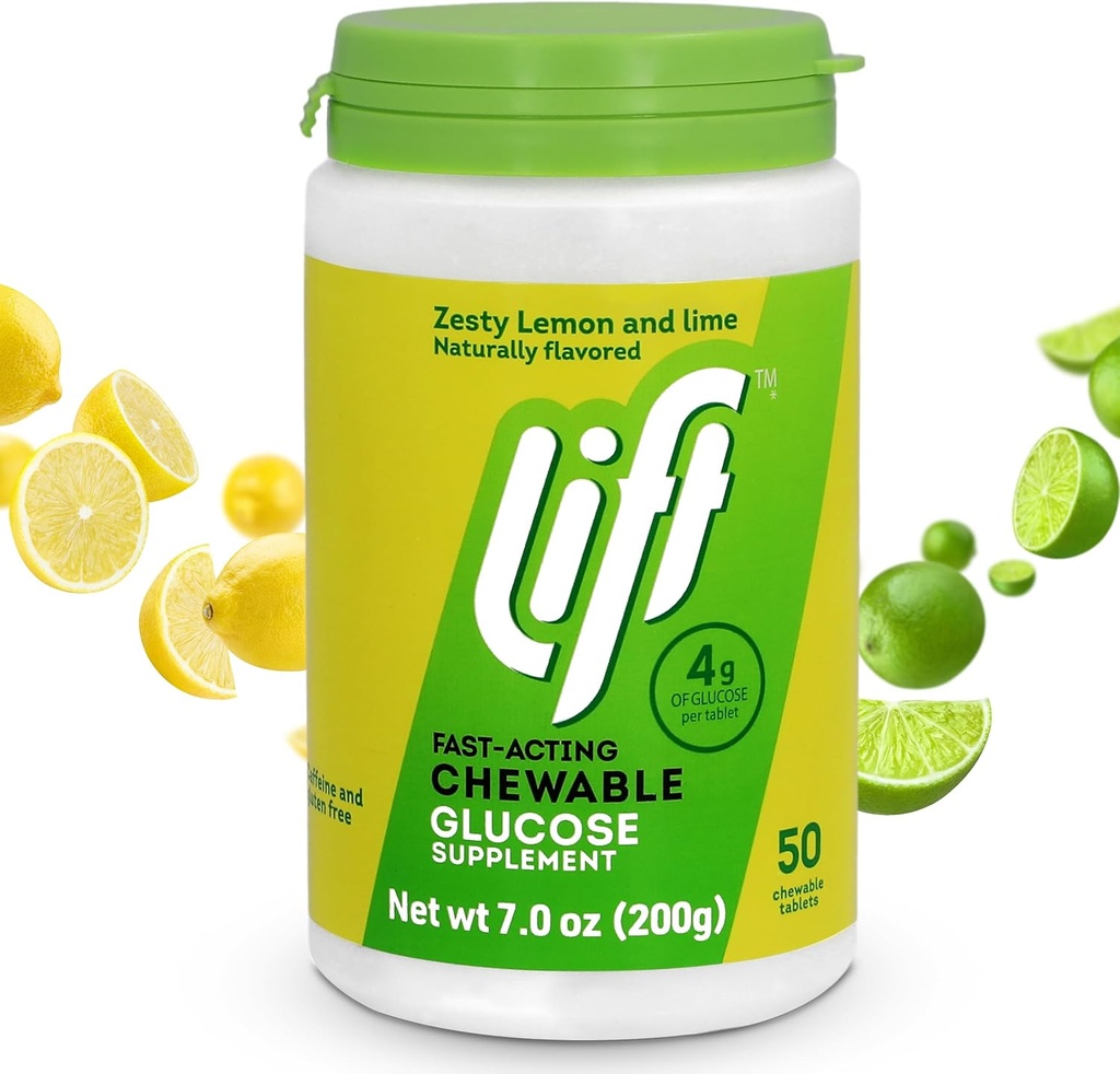 Lift Glucose against 124; Fast- Actioning Glucose Chewable Energy Tablets against 124; Lemon & Lime against 124; 50 ct Jar (pakning med 1)