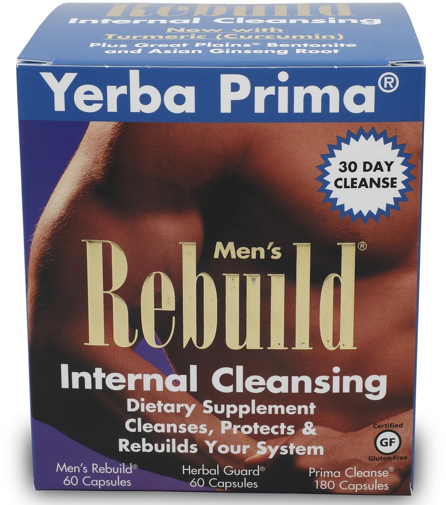 Yerba Prima Cleanse Mænd Genbygge Kit - 30 dages interne oprydning Kosttilskud designet til mænd - Prostata & Colon Sundhed - Nyre & Lever - Natural Herbal Psyllium Fiber, Aloe Vera, Mælk tidsel frø