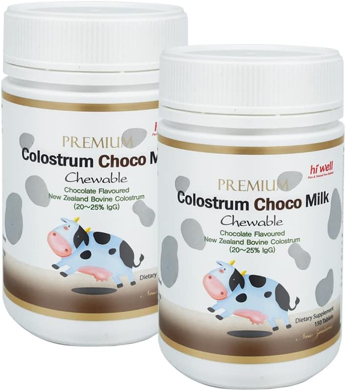 (Pack of 2) Hi Well Premium Grass- Fed Colostrum Choco Milk 150 Tablets New Zealand Bovine Colostrum