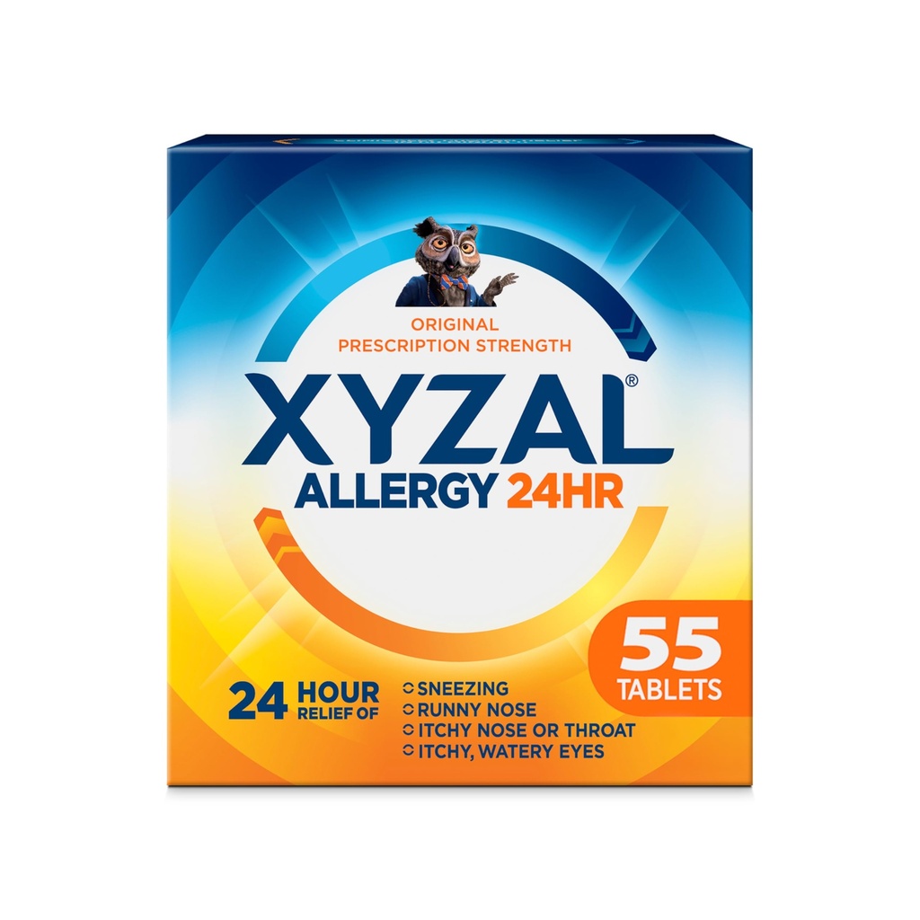 Xyzal 24 timers Allergi Relief Medicine, Original receptpligtig styrke Antihistamin, Levoctirizine Dihydrochloridtabletter 5 mg, 55 Tæl