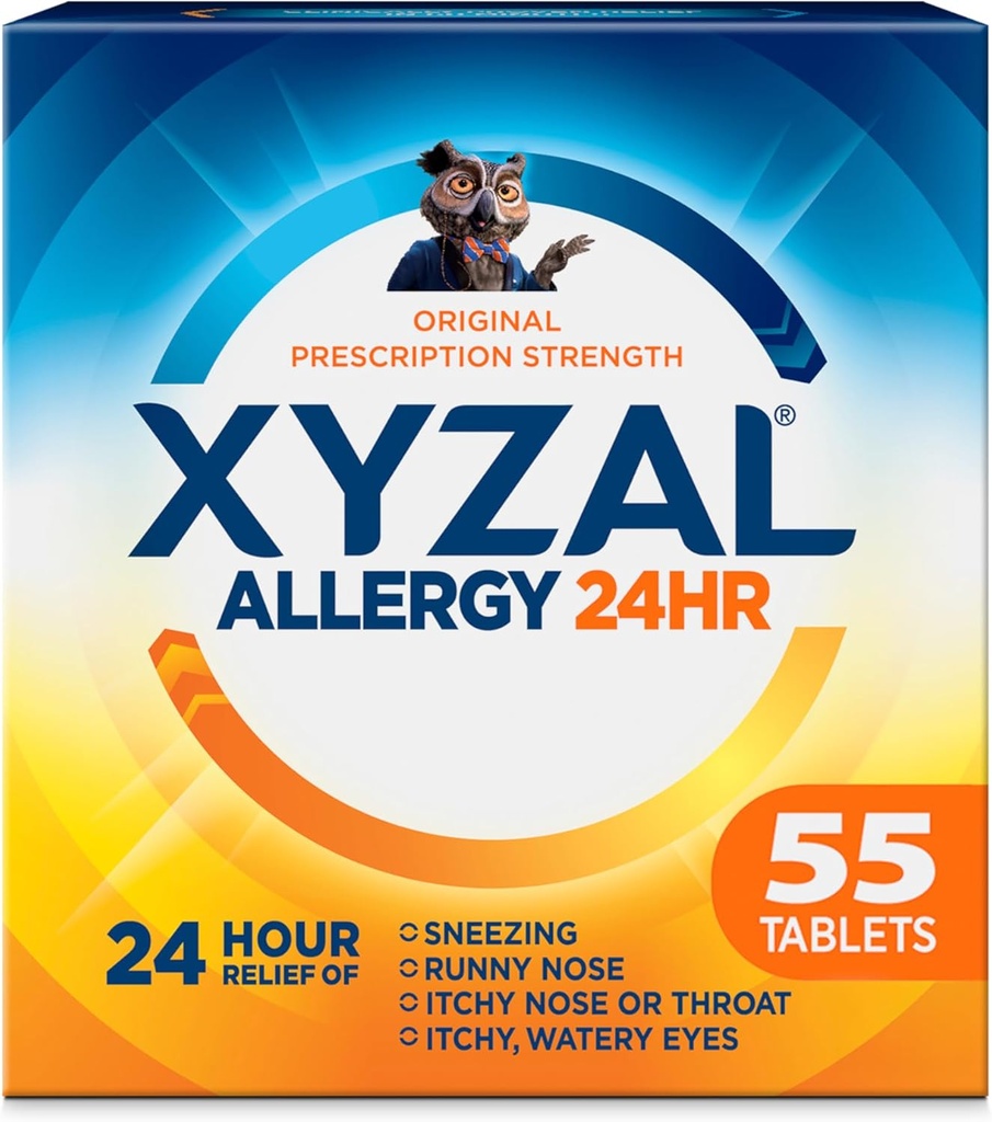 Xyzal 24 timers Allergi Relief Medicine, Original receptpligtig styrke Antihistamin, Levoctirizine Dihydrochloridtabletter 5 mg, 55 Tæl