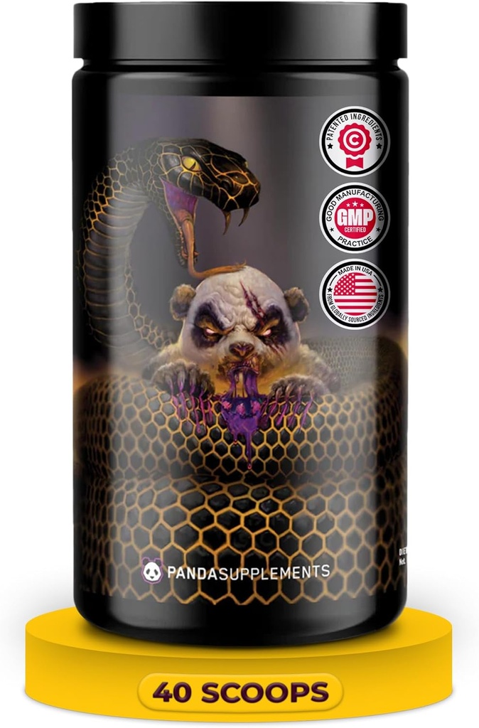 Underhound Bio Labs: Panda Supps Pandama, Extreme Pre Workout for maksimal ydeevne, Pump, og Focus (40 Scoops) (Grape Bubblegum)