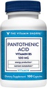 Vitamin Shoppe Pantothensyre 500MG, med vitamin B5, understøtter energiproduktion & hår, hud, negle, En gang dagligt (100 kapsler)