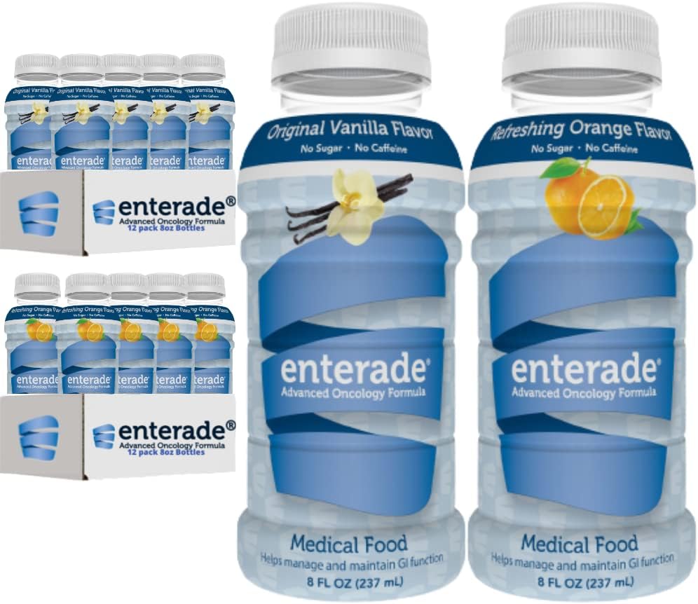 enterade AO 24 Flasker Orange og Vanilla Bundle, specielt Formuleret til at reducere behandling GI bivirkninger, 8oz Orange (1 pakke med 12) + 8oz Vanilla (1 pakke med 12)