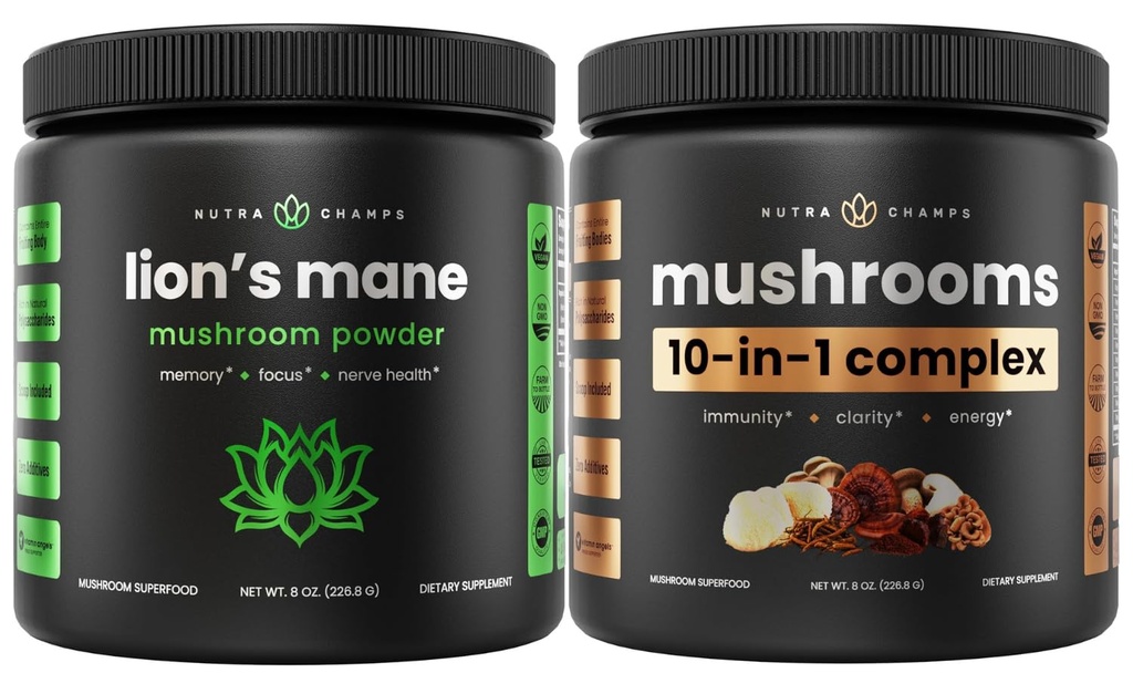 NutraChamps Lions Mane Powder & 10 i 1 Mushroom Powder