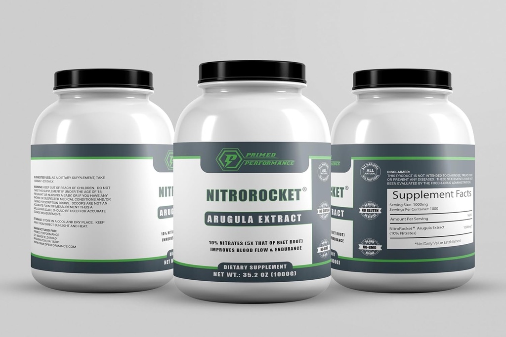 NitroRocket Nitrooxide Booster - Hjælper støtte Blood Flow Nitrooxide Produktion - Nitrooxide Kosttilskud til mænd og kvinder - Boost Energy, Kognitiv funktion & Muscle Oxygenation (1000 Bedste)