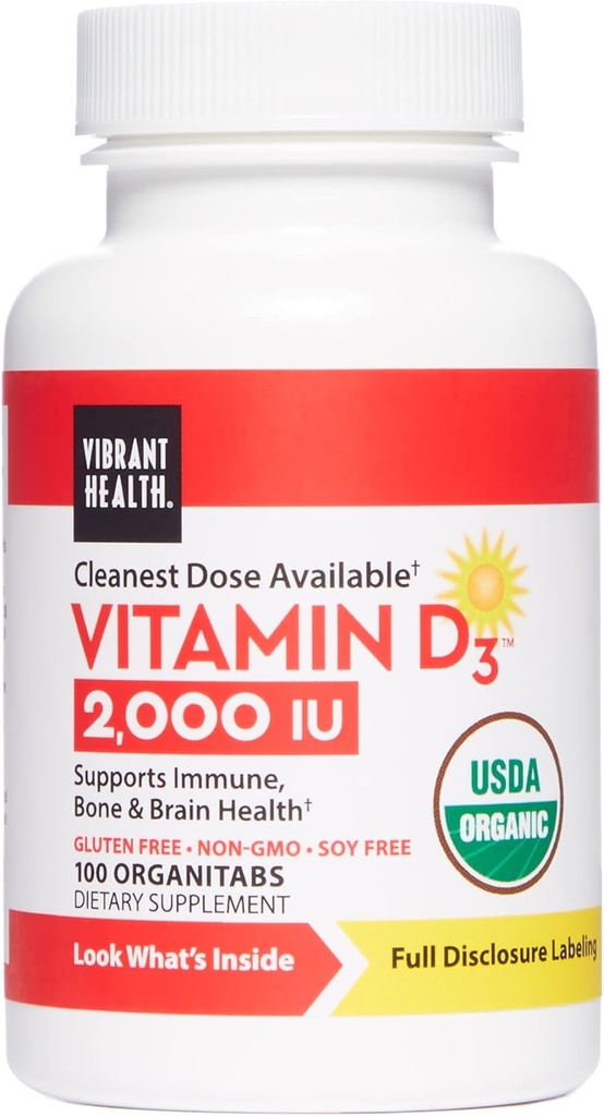Vibrant Health, Vitamin D3 2000 IU, Supports Immune, Bone and Brain Health, 100 Capsules