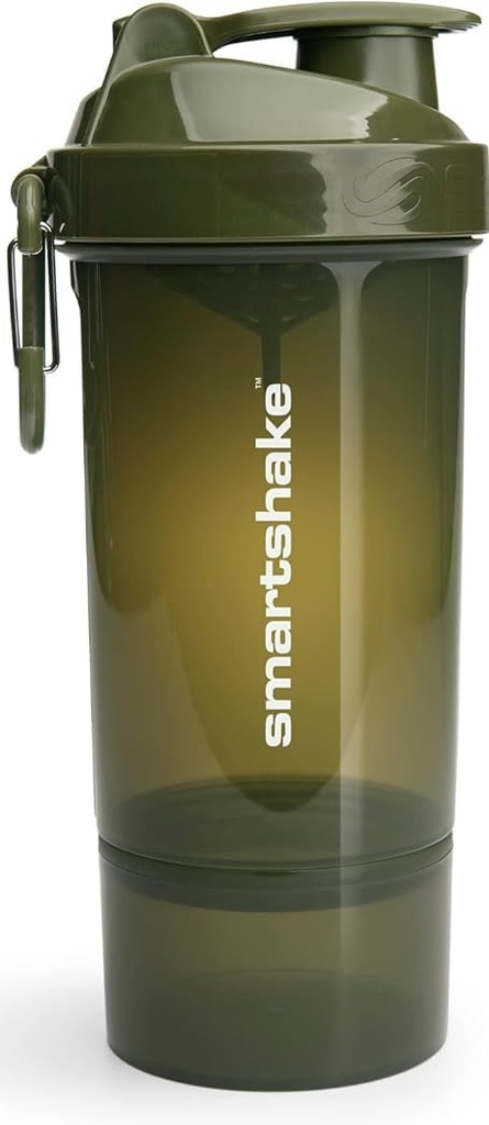 Smartshake O2GO ONE Plastic Protein Shaker Flaske 800 ml • 124; 27 oz - Læbefast Screw- on Lid - BPA Free - Unisex - Army Green