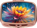 Dynippy Pill Case Pill Box med spejl Retro Pocket 2 Compartment Medicine Case Vitamin Pill Organizer for Pocket Purse and Travel (Rose Gold - Farverig Flower)