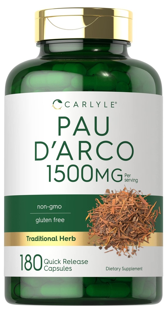 Carlyle PAU D 'Arco Kapsler er 124; 1500mg • 124; 180 Tæl • 124; Non- GMO, Gluten Free • 124; Urtetilskud