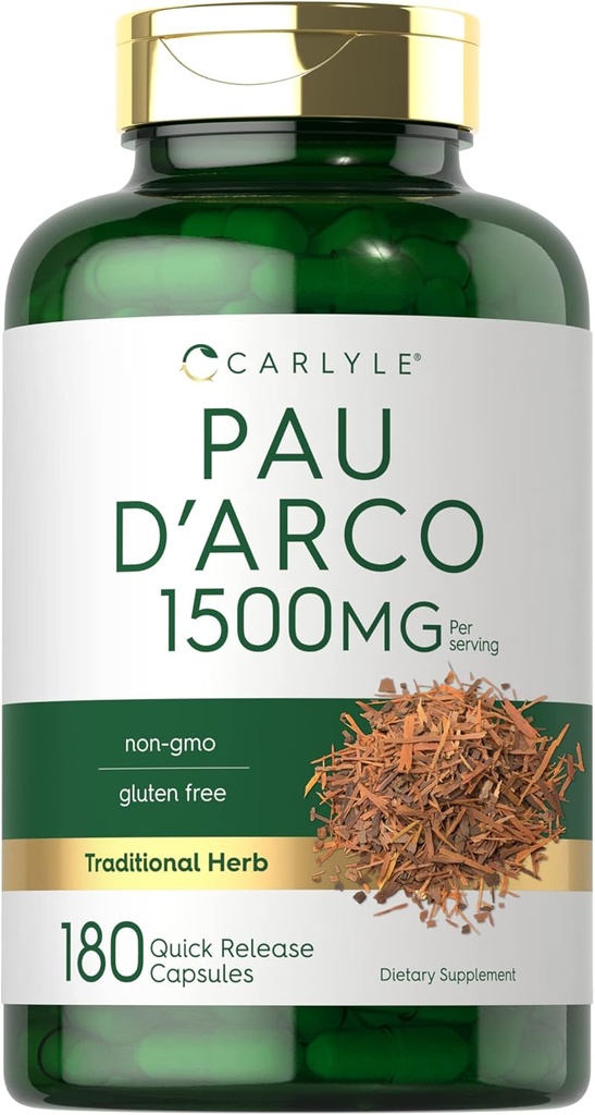 Carlyle PAU D 'Arco Kapsler er 124; 1500mg • 124; 180 Tæl • 124; Non- GMO, Gluten Free • 124; Urtetilskud